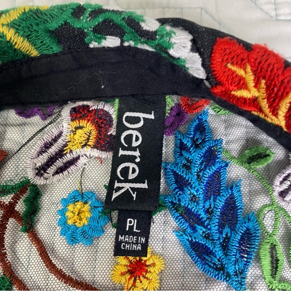BEREK Petite L Floral Embroidered Black Mesh Button Down Shirt Blouse *flaw - Picture 12 of 14